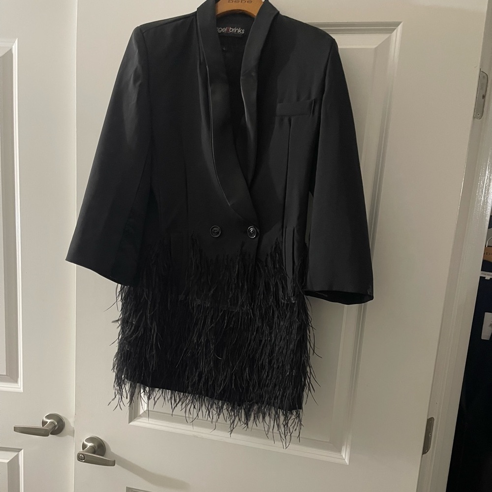 Black Feather Detail Mini Blazer Dress